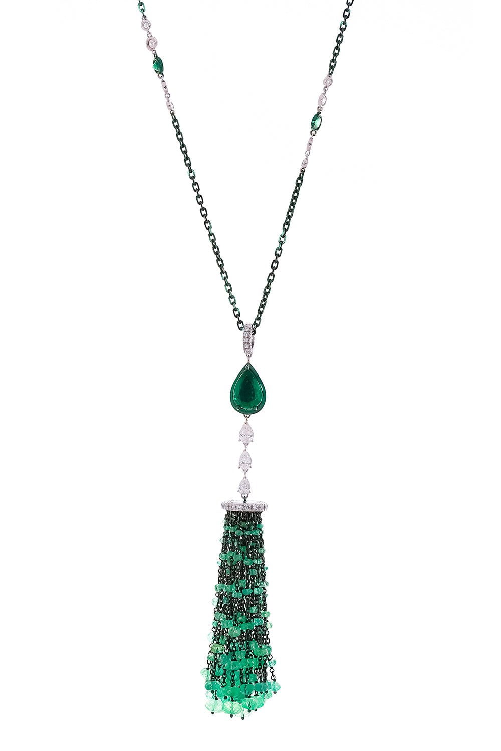 MARIANI-Emerald Tassel Necklace-BLACK GOLD