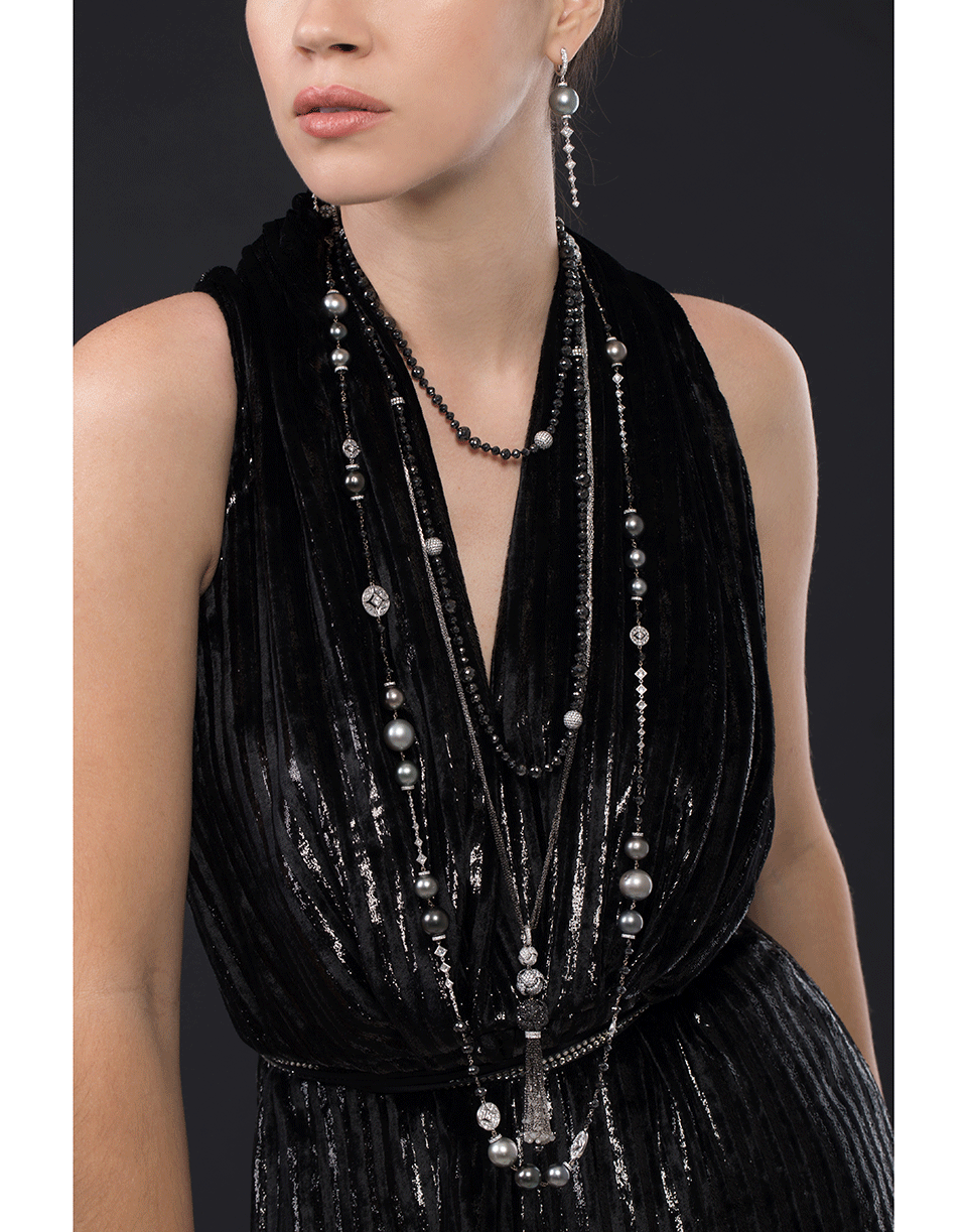 MARIANI-1878 White and Black Diamond Necklace-WHITE GOLD
