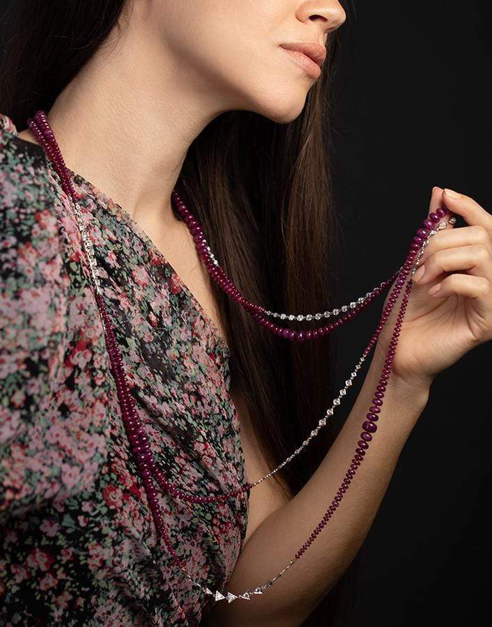MARIANI-Long Ruby and Diamond Necklace-WHITE GOLD