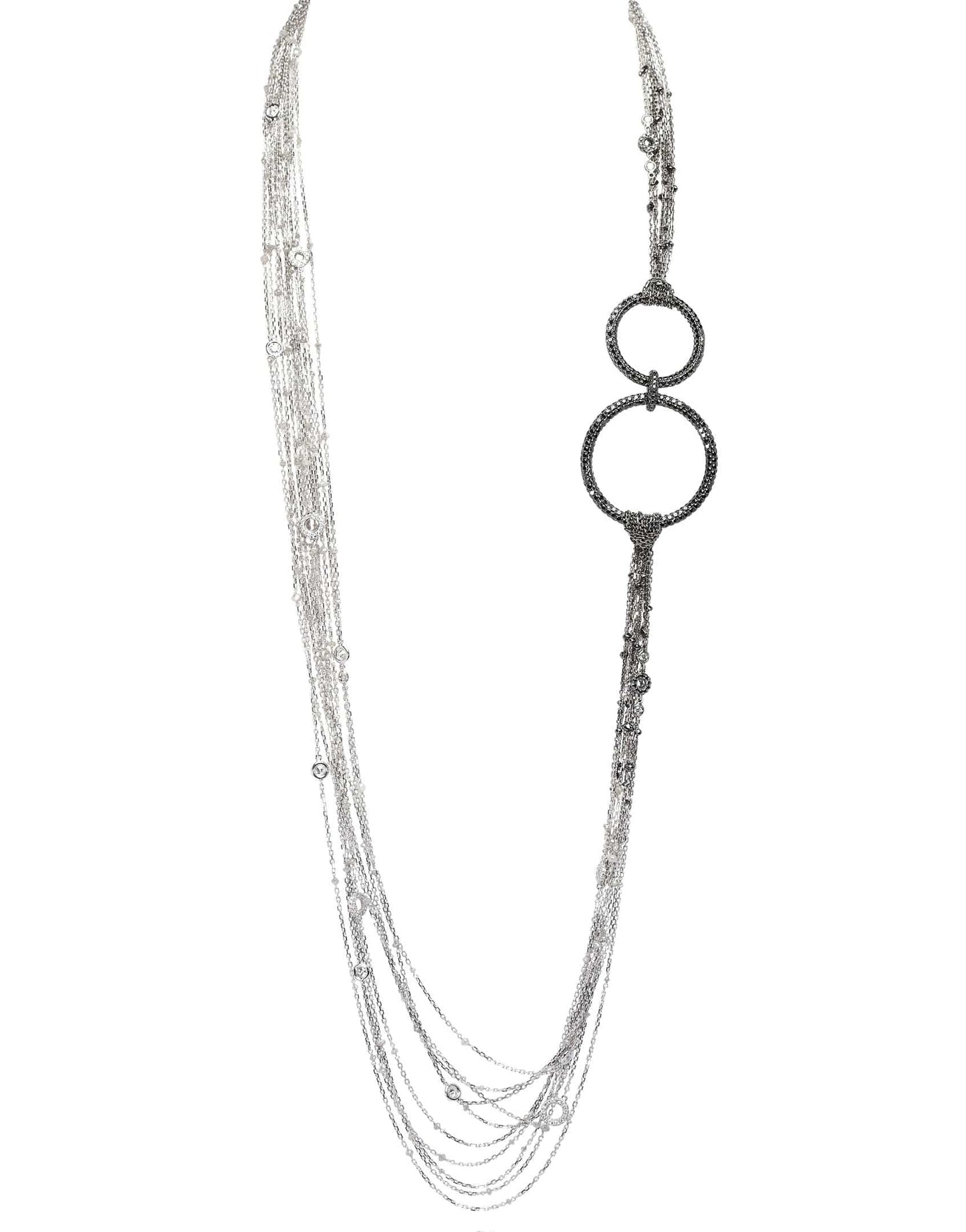 MARIANI-Ombre Ice and Black Diamond Circle Necklace-WHITE GOLD