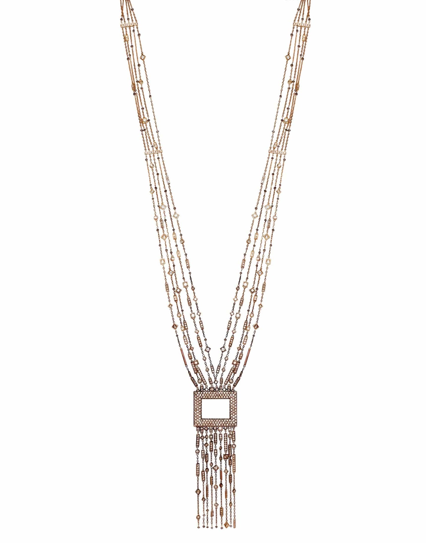 MARIANI-Ombre Champagne Diamond Square Necklace-YELLOW GOLD
