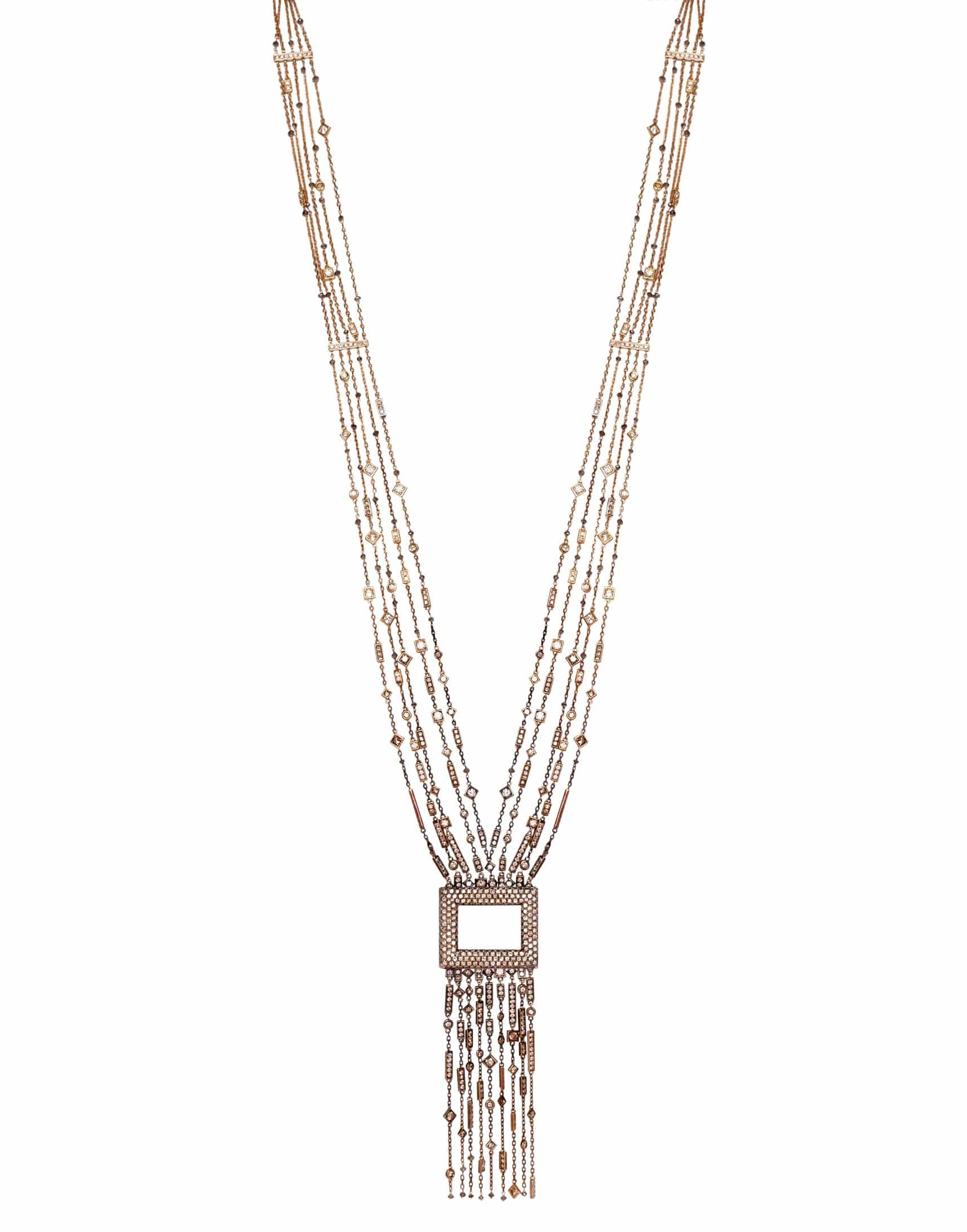 MARIANI-Ombre Champagne Diamond Square Necklace-YELLOW GOLD