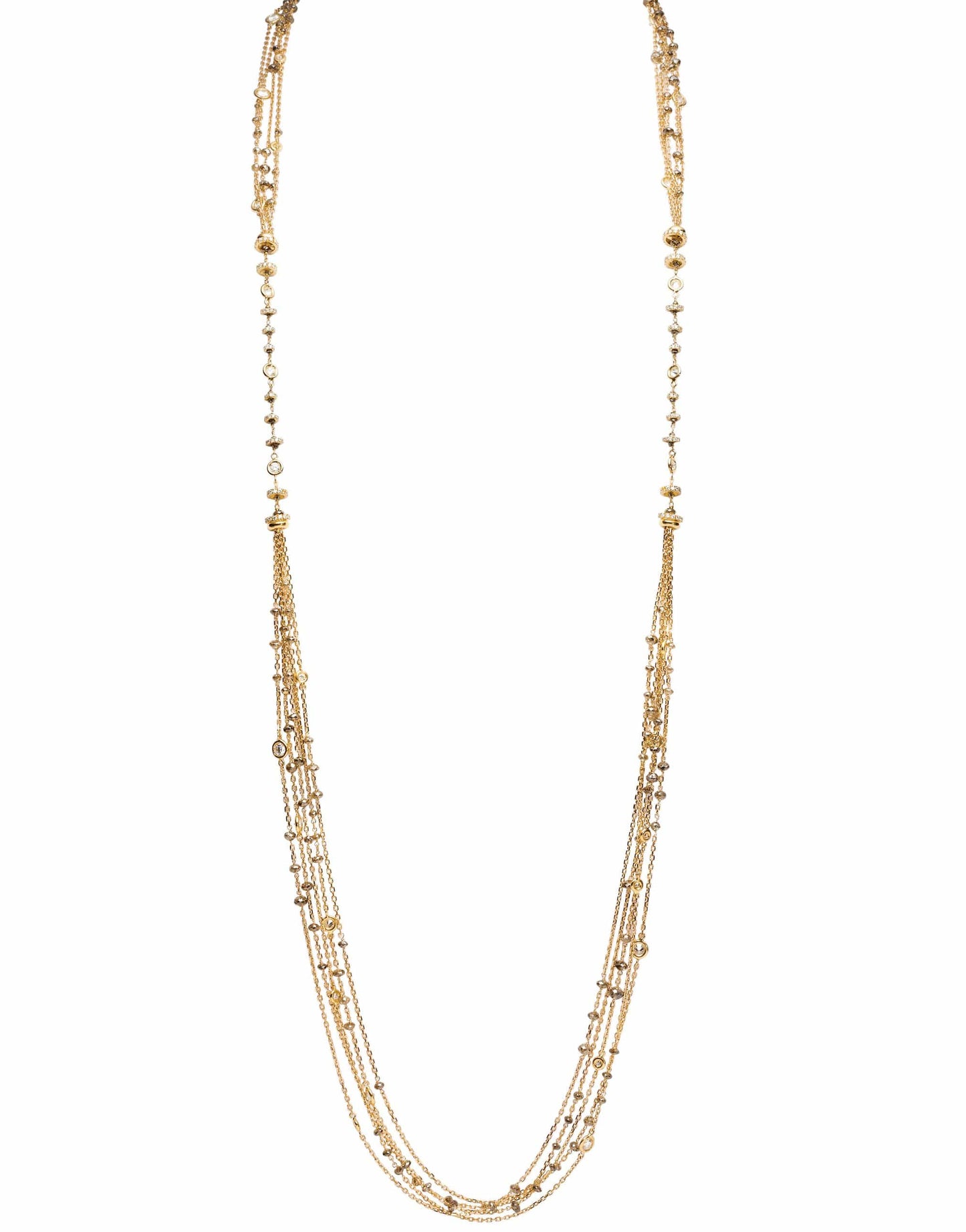 MARIANI-Six Strand Champagne Diamond Necklace-YELLOW GOLD