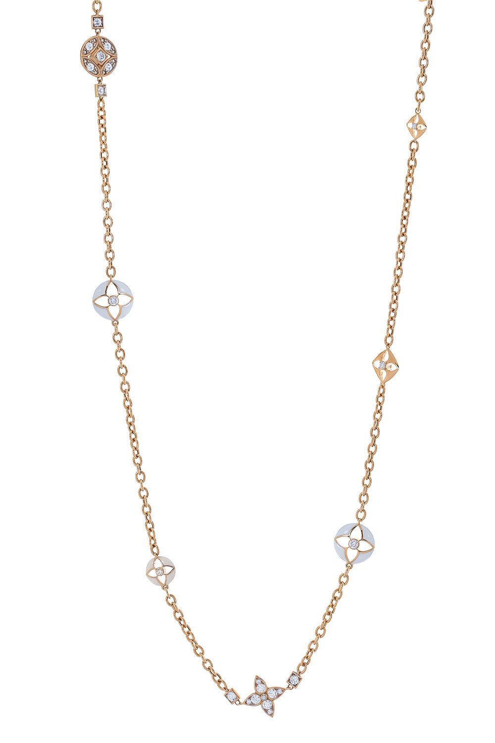 MARIANI-White Enamel Diamond Station Necklace-YELLOW GOLD