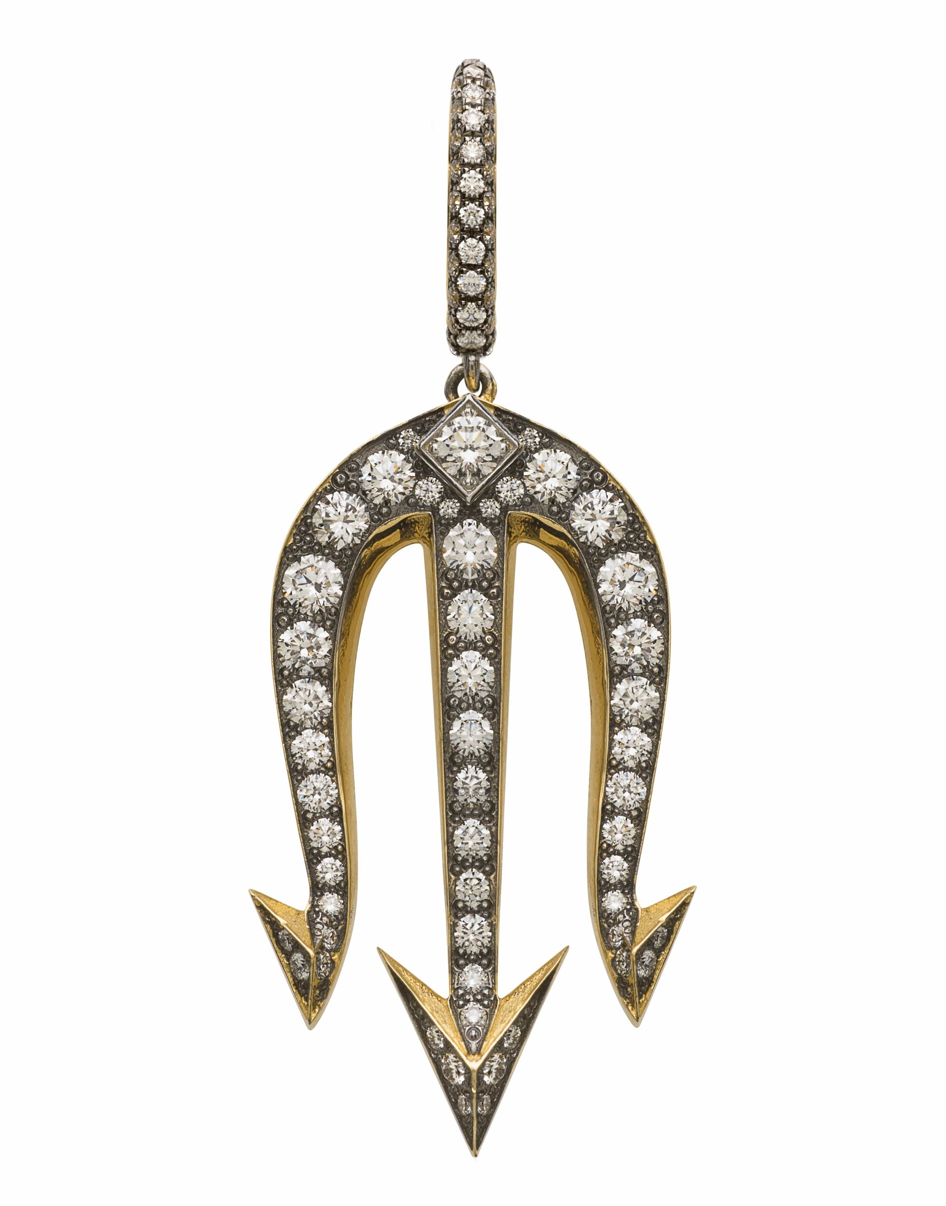 MARIANI-Poseidon Diamond Trident Pendant-YELLOW GOLD