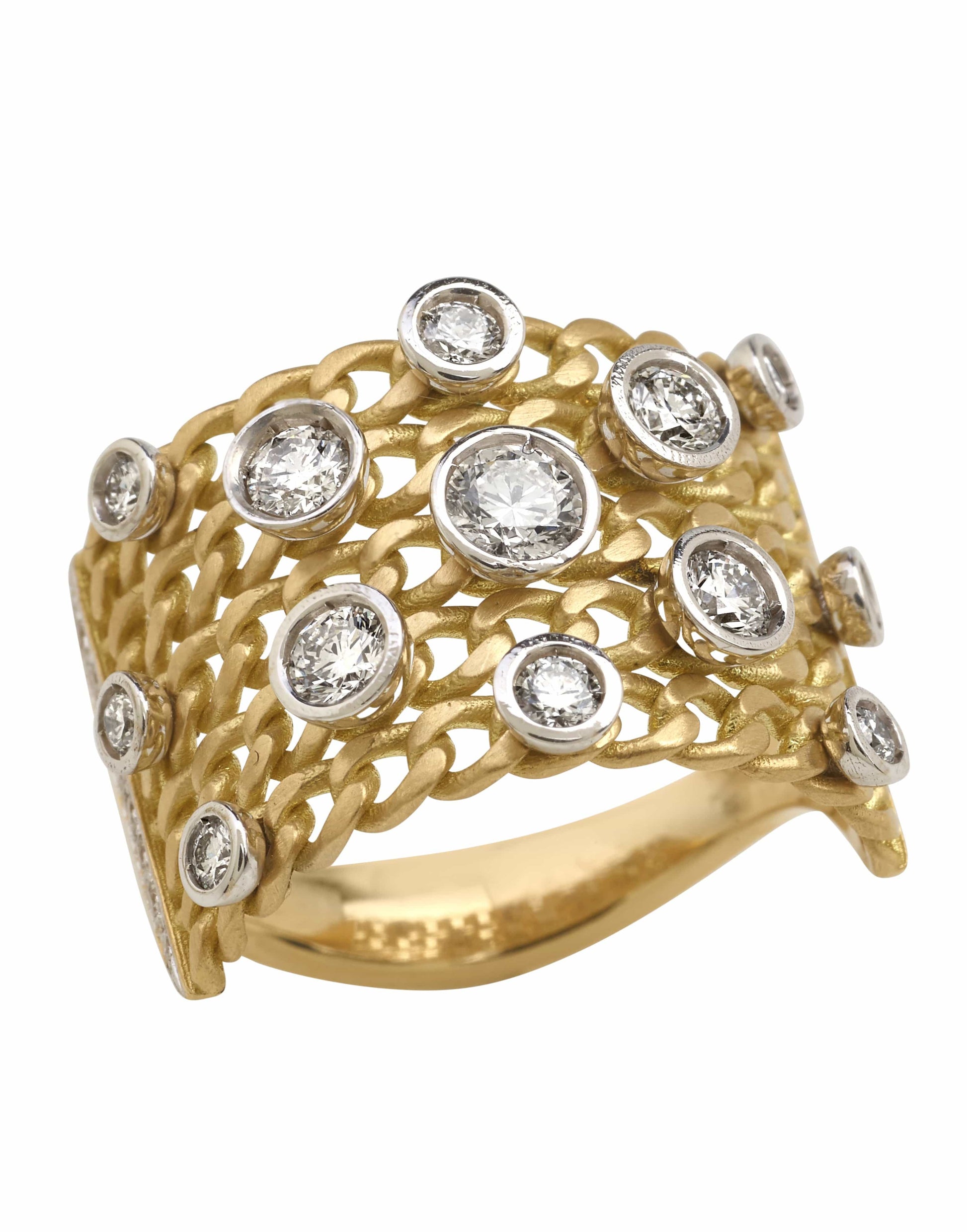 MARIANI-Elettra Diamond Bezel Chain Ring-YELLOW GOLD
