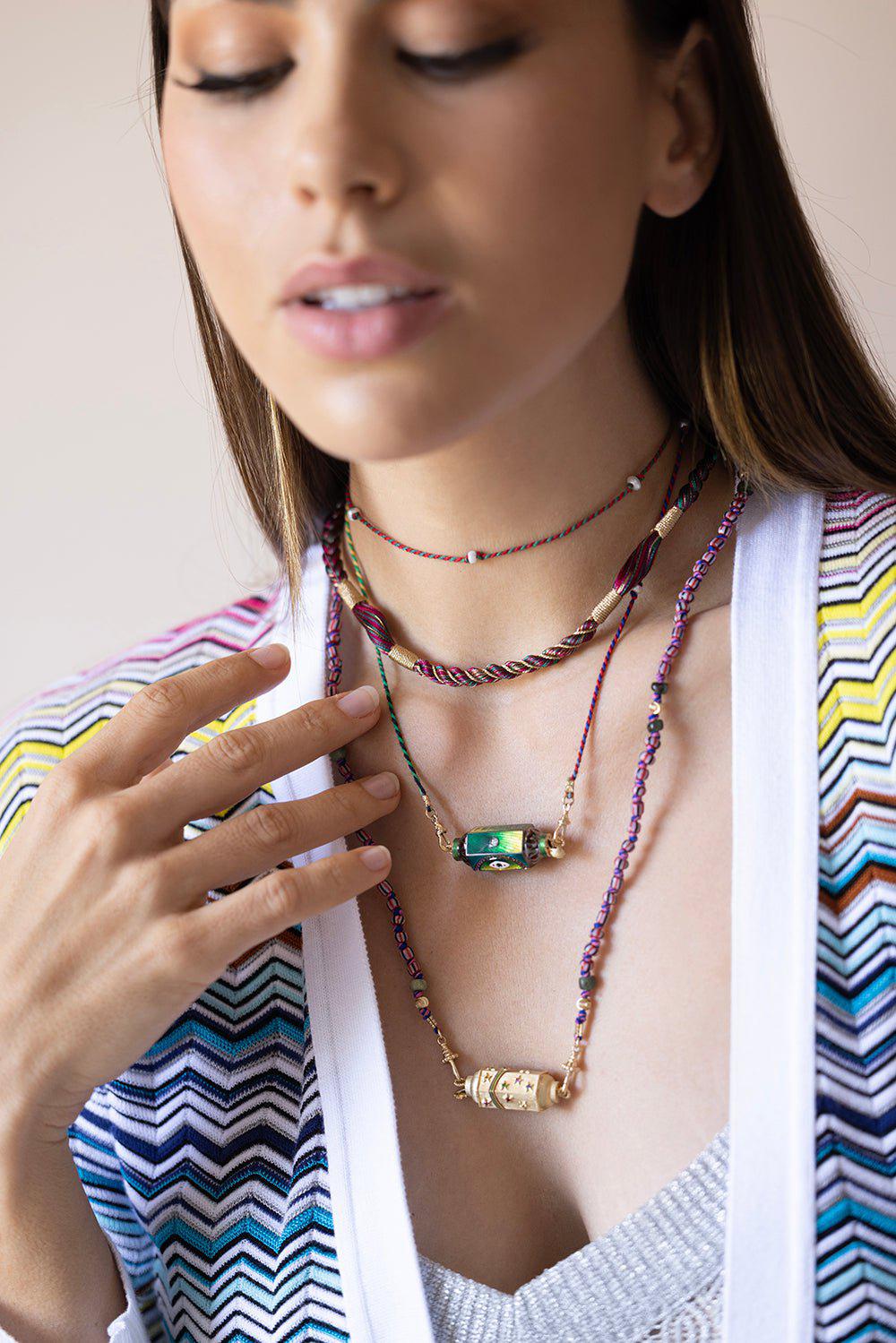 MARIE LICHTENBERG-Corde Rathi Burgundy Chain-YELLOW GOLD