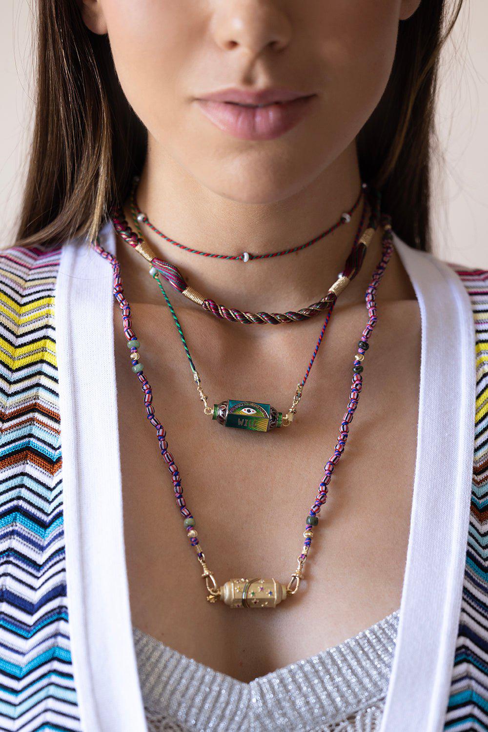 MARIE LICHTENBERG-Corde Rathi Burgundy Chain-YELLOW GOLD