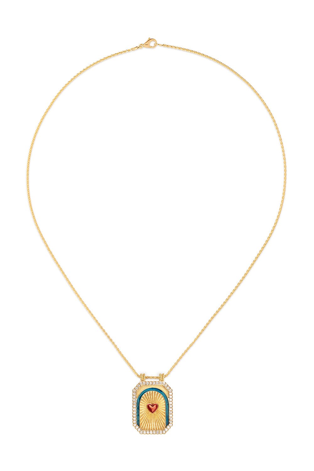 MARIE LICHTENBERG-Heart Enamel Pendant Necklace-YELLOW GOLD