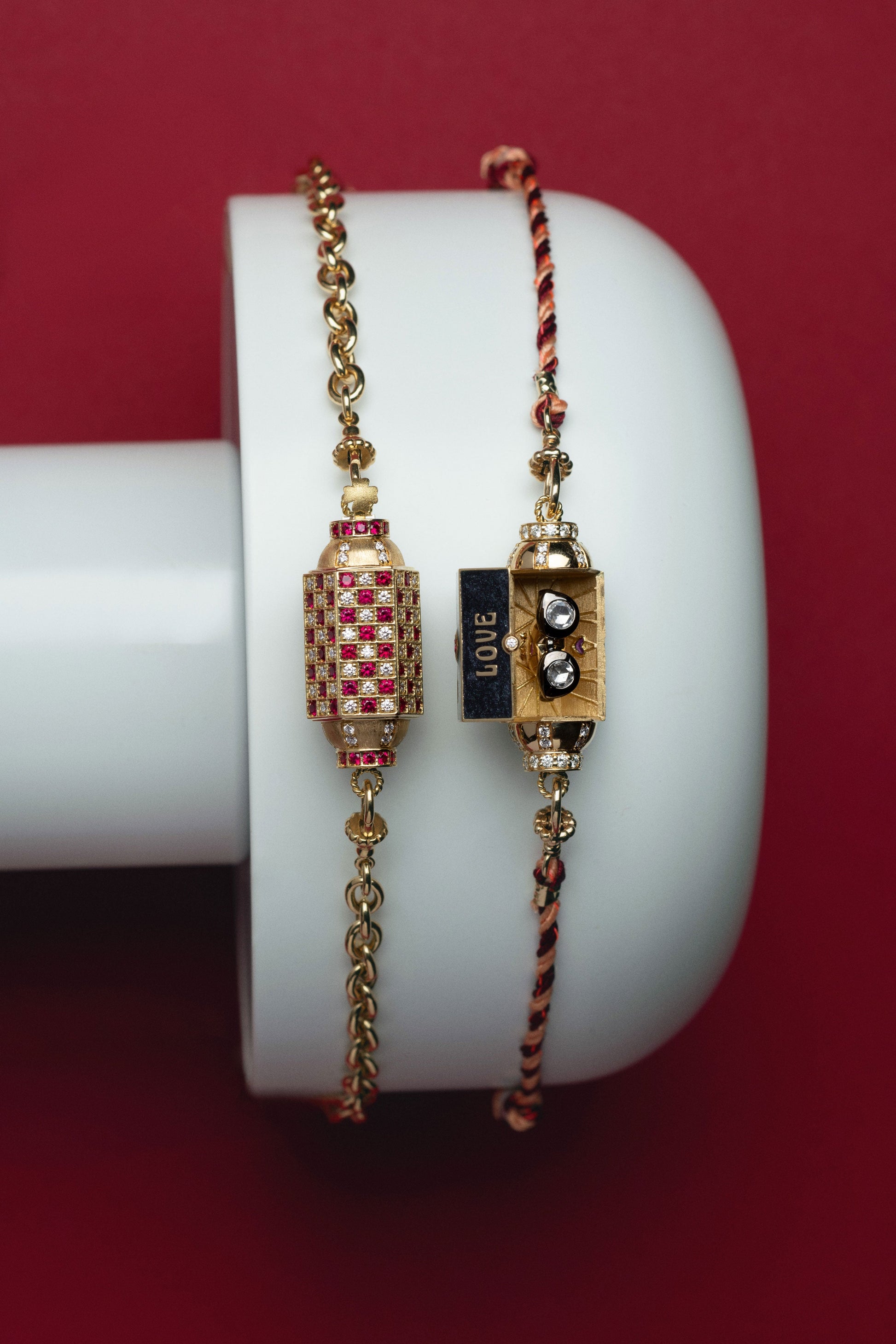 MARIE LICHTENBERG-Check Locket Chain Necklace-YELLOW GOLD