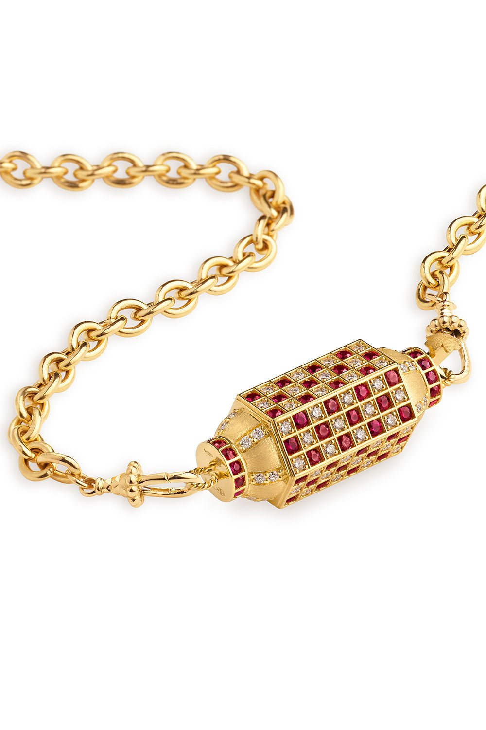 MARIE LICHTENBERG-Check Locket Chain Necklace-YELLOW GOLD