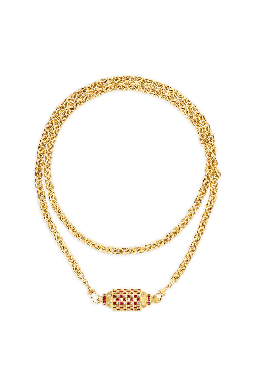MARIE LICHTENBERG-Check Locket Chain Necklace-YELLOW GOLD