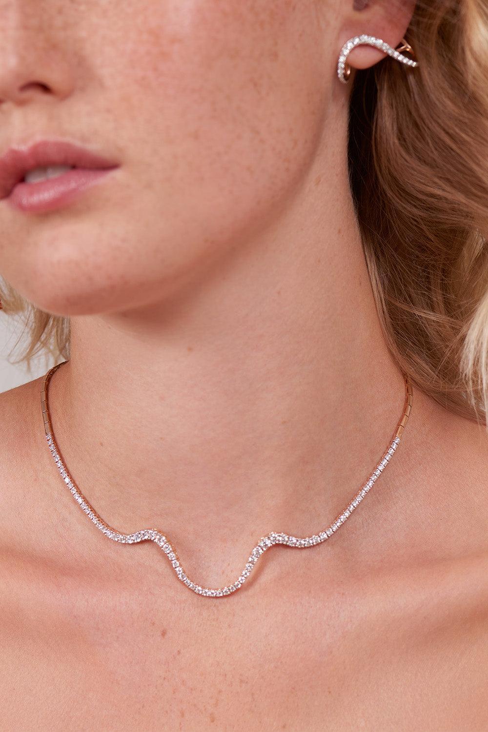 Diamond Half Pave Radiant Choker Necklace-ROSE-JEWELRYFINE JEWELNECKLACE O-MARIE MAS