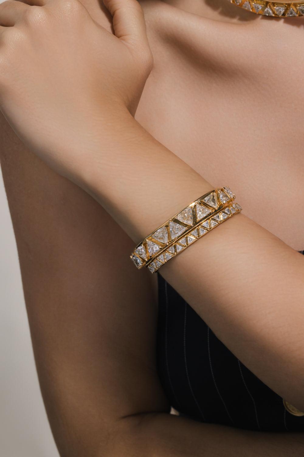 Diamond Triangoli Bangle Bracelet-YELLOW GOLD-JEWELRYFINE JEWELBRACELET O-MARINA B