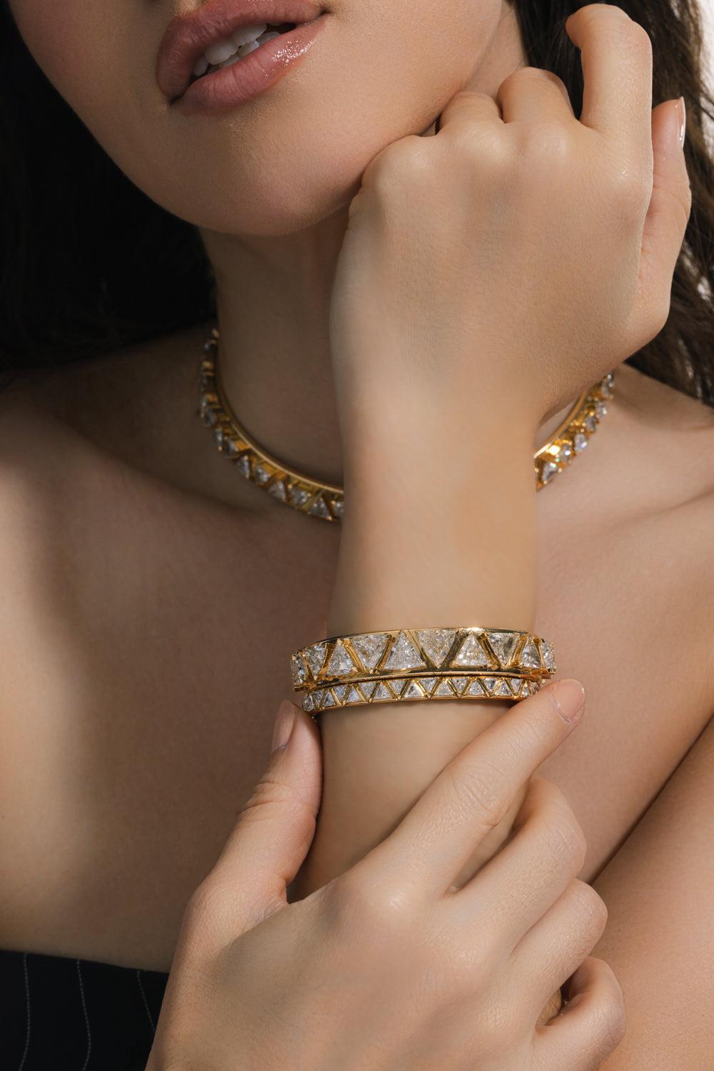 Diamond Triangoli Bangle Bracelet-YELLOW GOLD-JEWELRYFINE JEWELBRACELET O-MARINA B