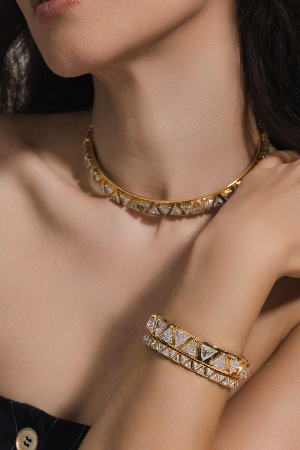 Diamond Triangoli Bangle Bracelet-YELLOW GOLD-JEWELRYFINE JEWELBRACELET O-MARINA B