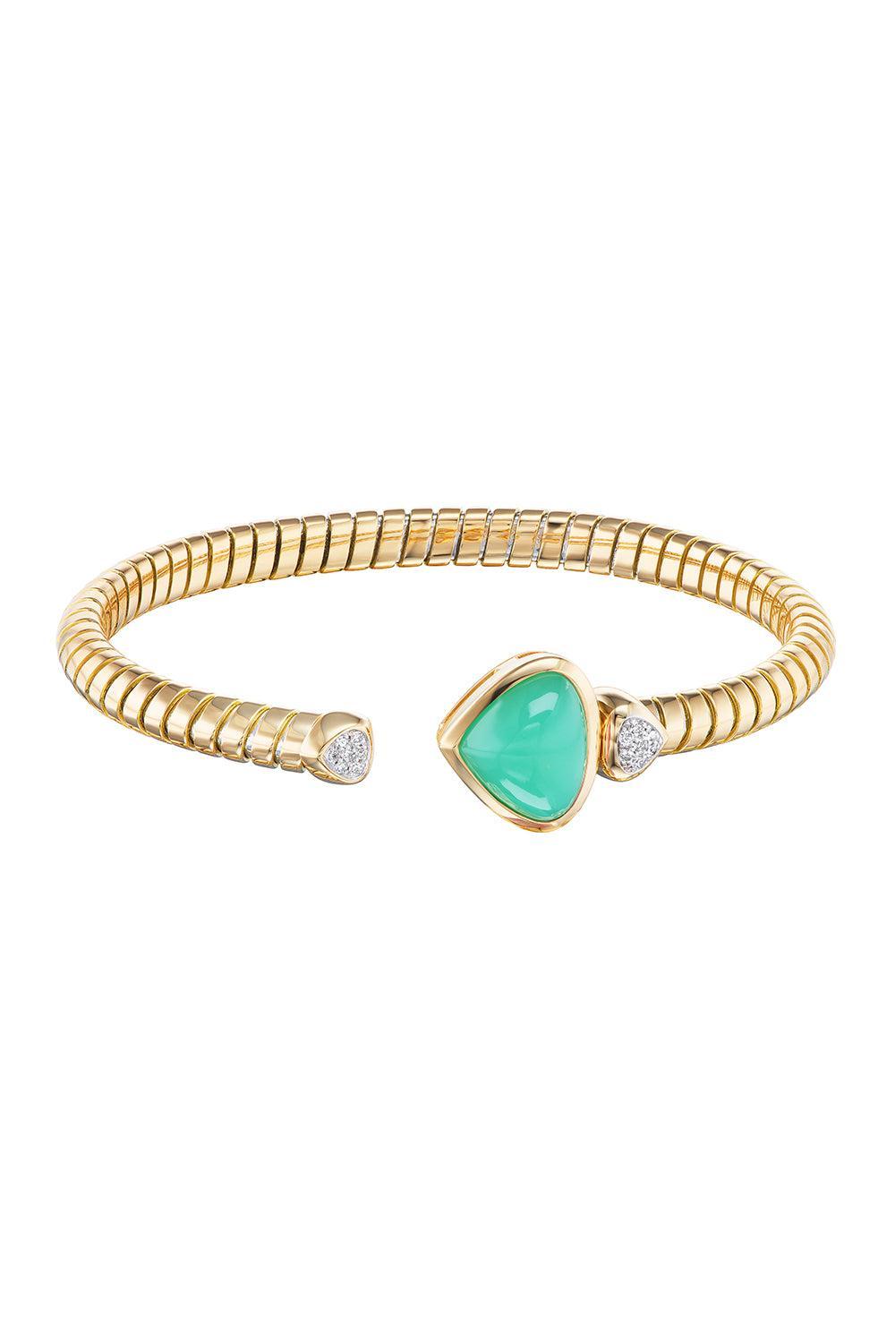 Chrysoprase Diamond Trisolina Bangle Bracelet-YELLOW GOLD-LARGE-JEWELRYFINE JEWELBRACELET O-MARINA B