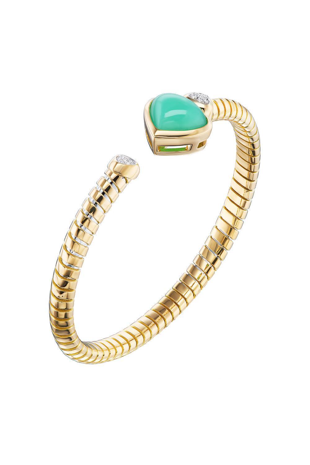 Chrysoprase Diamond Trisolina Bangle Bracelet-YELLOW GOLD-LARGE-JEWELRYFINE JEWELBRACELET O-MARINA B