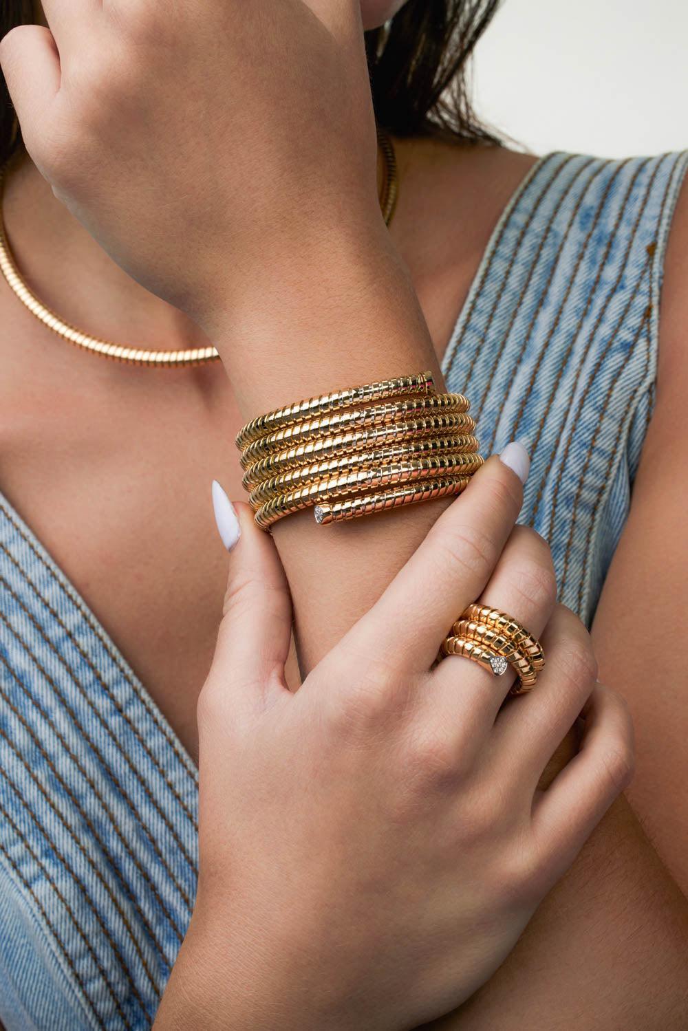 Trisolina Five Row Bangle Bracelet-YELLOW GOLD-M-JEWELRYFINE JEWELBRACELET O-MARINA B