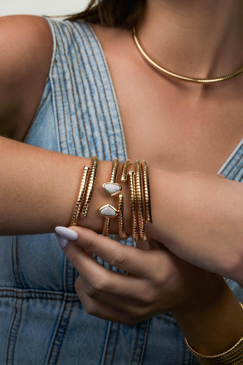 Trisolina Triple Pave Diamond Bangle Bracelet-YELLOW GOLD-M-JEWELRYFINE JEWELBRACELET O-MARINA B