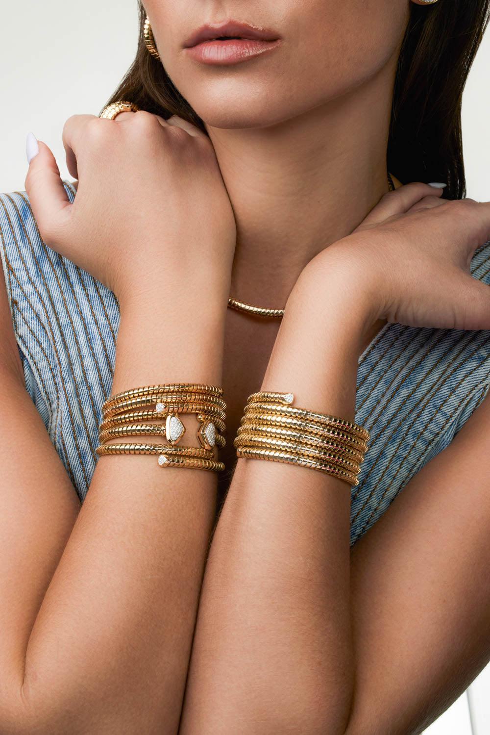 Trisolina Triple Pave Diamond Bangle Bracelet-YELLOW GOLD-M-JEWELRYFINE JEWELBRACELET O-MARINA B