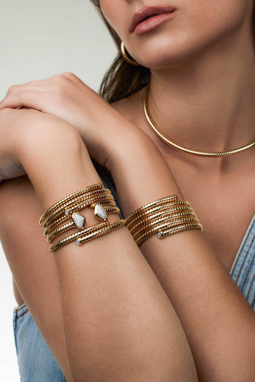 Trisolina Triple Pave Diamond Bangle Bracelet-YELLOW GOLD-M-JEWELRYFINE JEWELBRACELET O-MARINA B