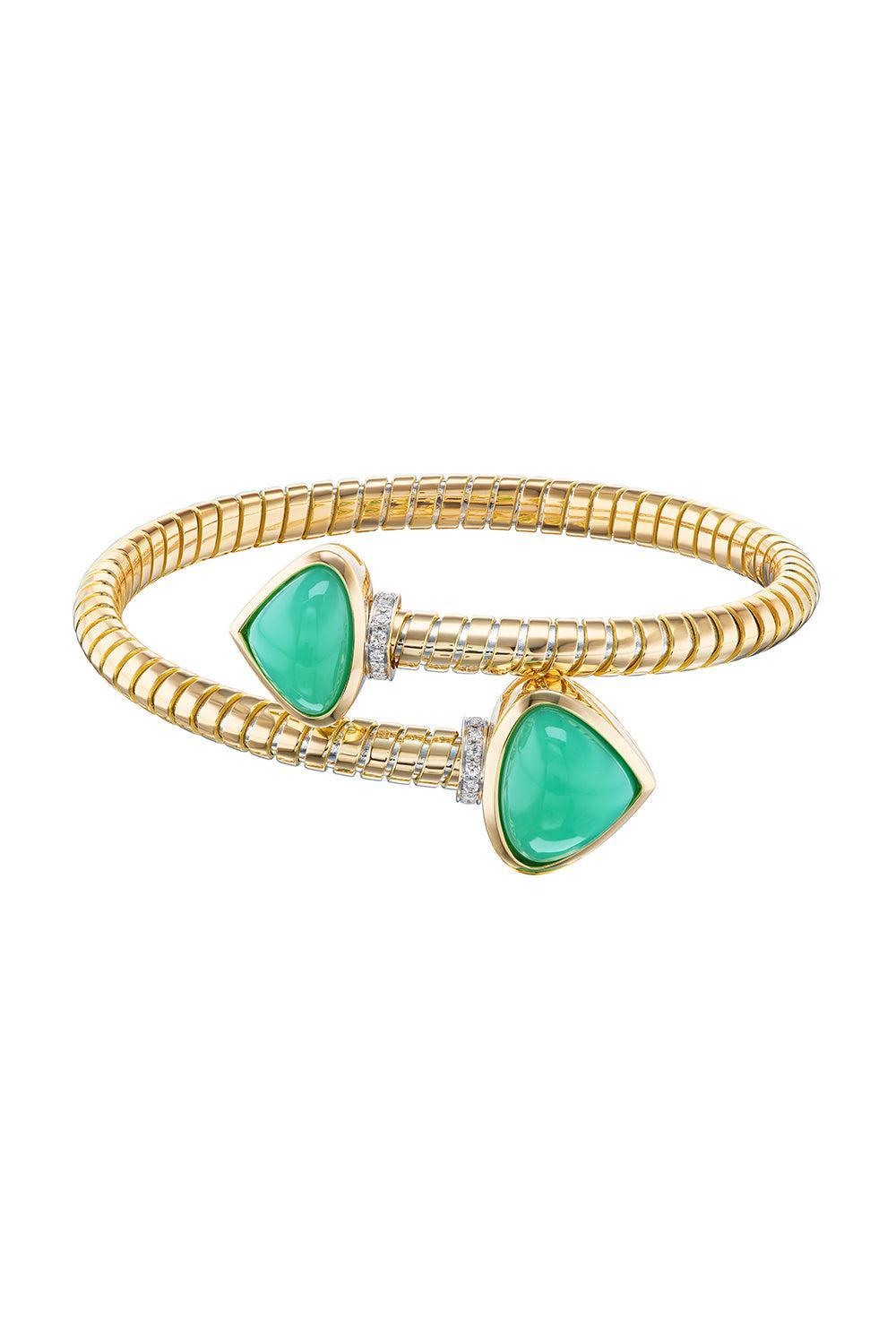 Chrsoprase Trisolina Bypass Bracelet-YELLOW GOLD-MEDIUM-JEWELRYFINE JEWELBRACELET O-MARINA B