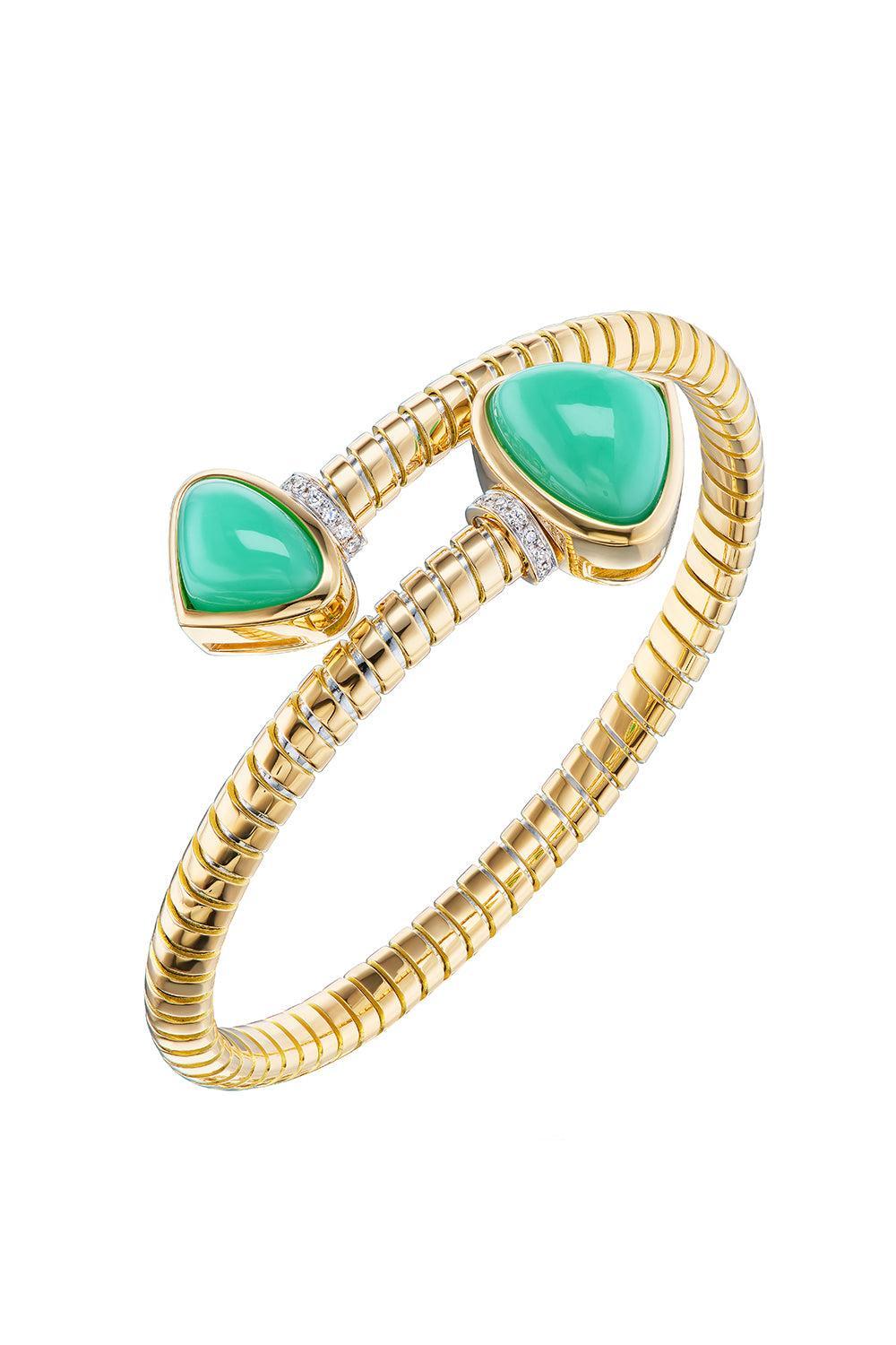 Chrsoprase Trisolina Bypass Bracelet-YELLOW GOLD-MEDIUM-JEWELRYFINE JEWELBRACELET O-MARINA B