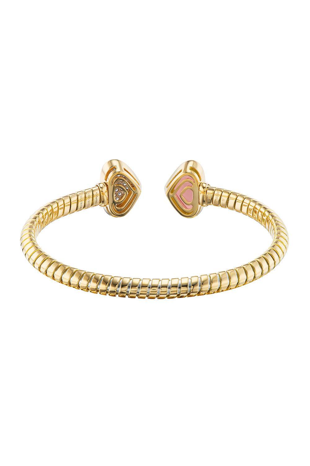 Rose Quartz Diamond Trisolina Bracelet-YELLOW GOLD-MEDIUM-JEWELRYFINE JEWELBRACELET O-MARINA B