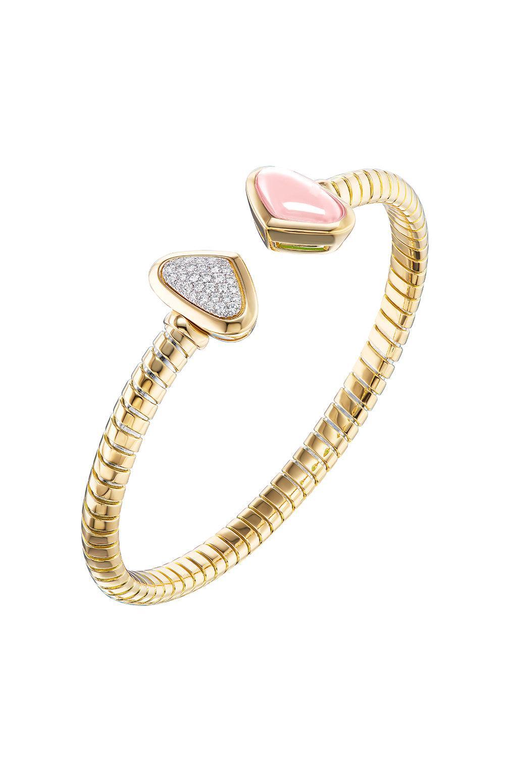 Rose Quartz Diamond Trisolina Bracelet-YELLOW GOLD-MEDIUM-JEWELRYFINE JEWELBRACELET O-MARINA B