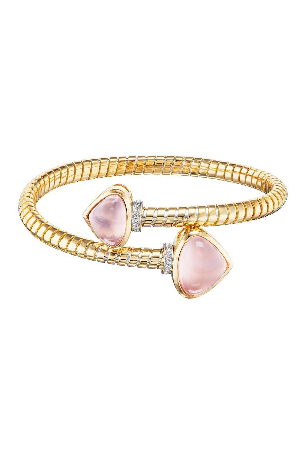 Rose Quartz Trisolina Bypass Bracelet-YELLOW GOLD-SMALL-JEWELRYFINE JEWELBRACELET O-MARINA B