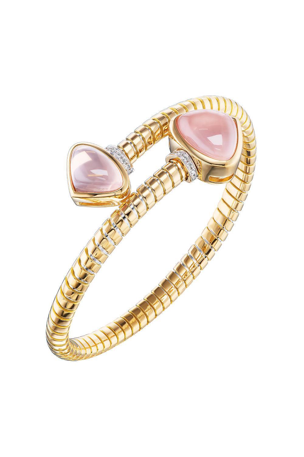 Rose Quartz Trisolina Bypass Bracelet-YELLOW GOLD-SMALL-JEWELRYFINE JEWELBRACELET O-MARINA B