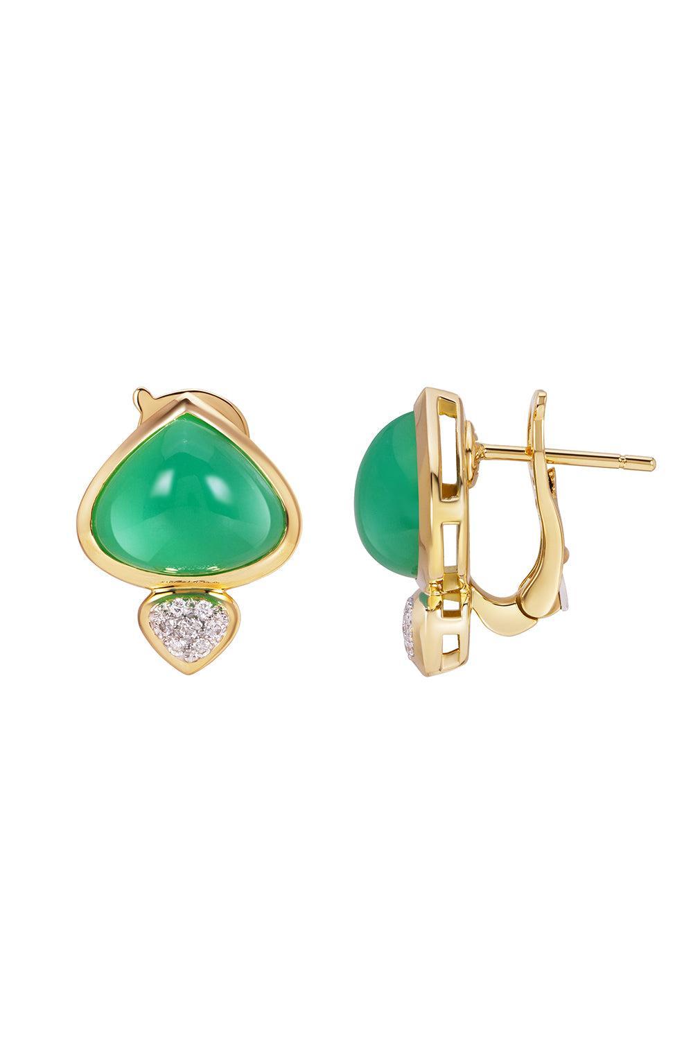 Chrysoprase Diamond Trisolina Earrings-YELLOW GOLD-JEWELRYFINE JEWELEARRING-MARINA B