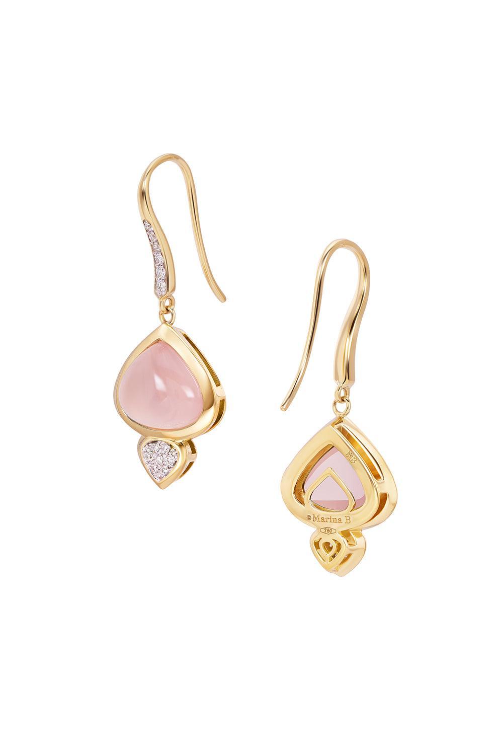 Rose Quartz Diamond Trisolina Drop Earrings-YELLOW GOLD-JEWELRYFINE JEWELEARRING-MARINA B
