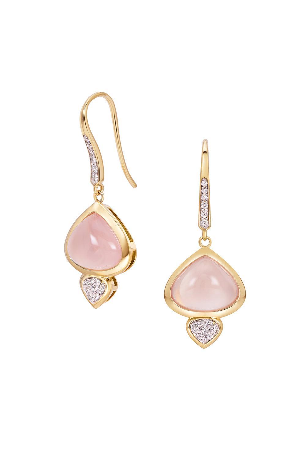 Rose Quartz Diamond Trisolina Drop Earrings-YELLOW GOLD-JEWELRYFINE JEWELEARRING-MARINA B