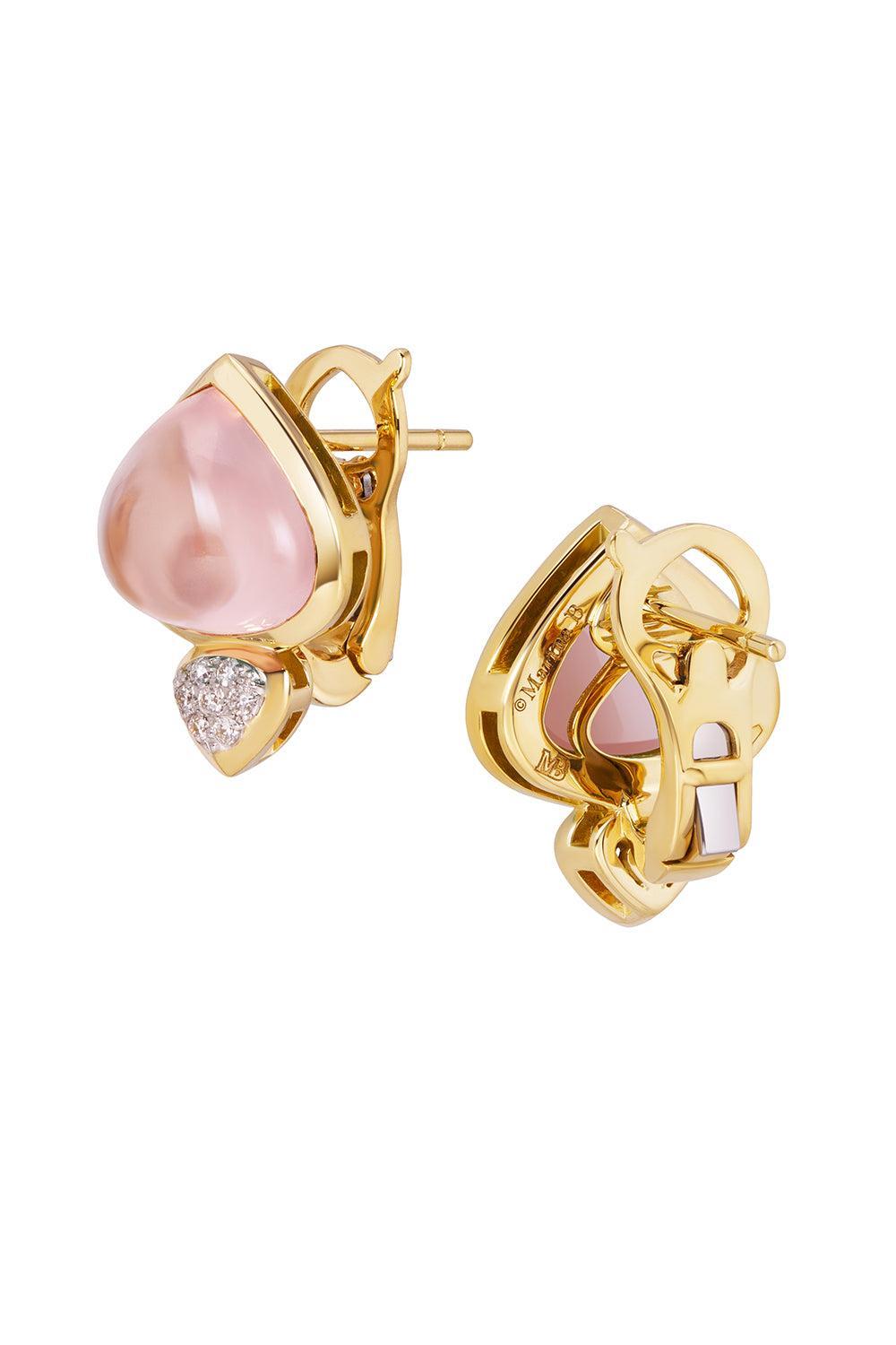 Rose Quartz Diamond Trisolina Earrings-YELLOW GOLD-JEWELRYFINE JEWELEARRING-MARINA B