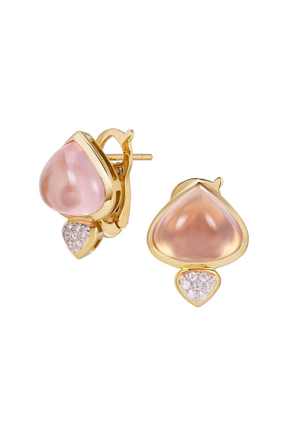Rose Quartz Diamond Trisolina Earrings-YELLOW GOLD-JEWELRYFINE JEWELEARRING-MARINA B