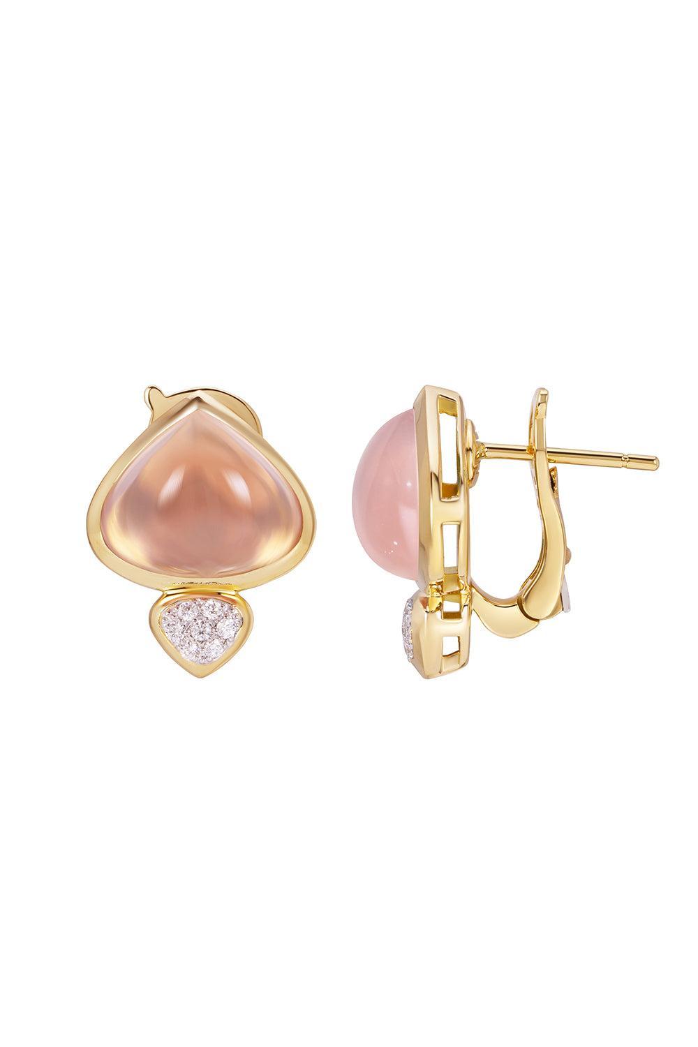 Rose Quartz Diamond Trisolina Earrings-YELLOW GOLD-JEWELRYFINE JEWELEARRING-MARINA B