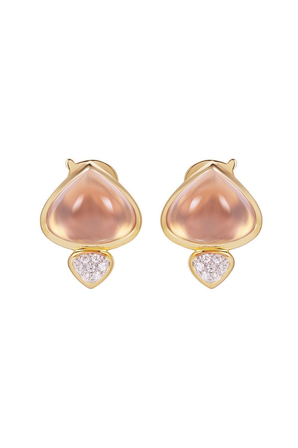 Rose Quartz Diamond Trisolina Earrings-YELLOW GOLD-JEWELRYFINE JEWELEARRING-MARINA B
