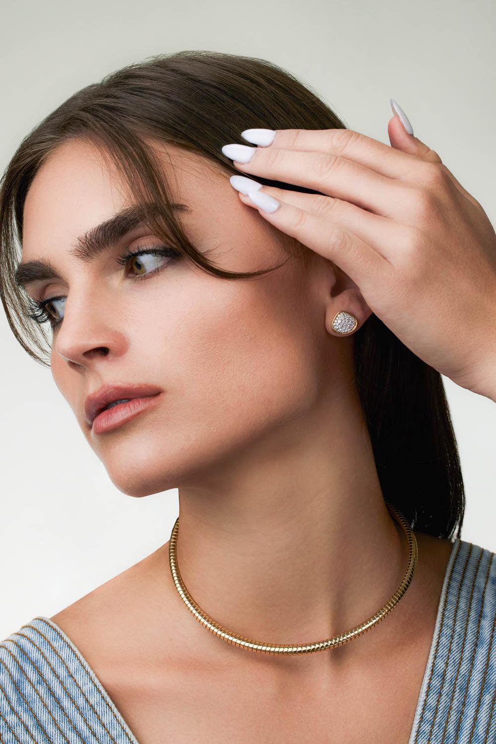 Trisola Round Diamond Earrings-YELLOW GOLD-JEWELRYFINE JEWELEARRING-MARINA B