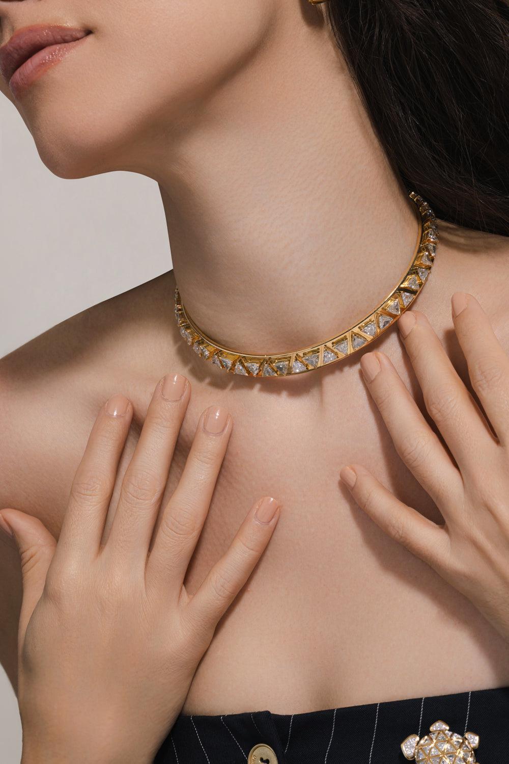 Diamond Triangoli Collar Necklace-YELLOW GOLD-JEWELRYFINE JEWELNECKLACE O-MARINA B