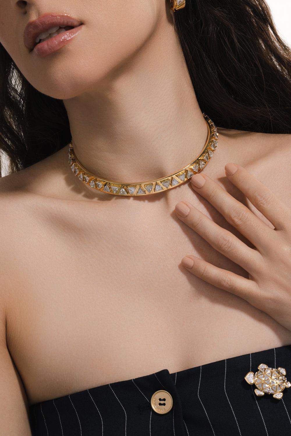 Diamond Triangoli Collar Necklace-YELLOW GOLD-JEWELRYFINE JEWELNECKLACE O-MARINA B