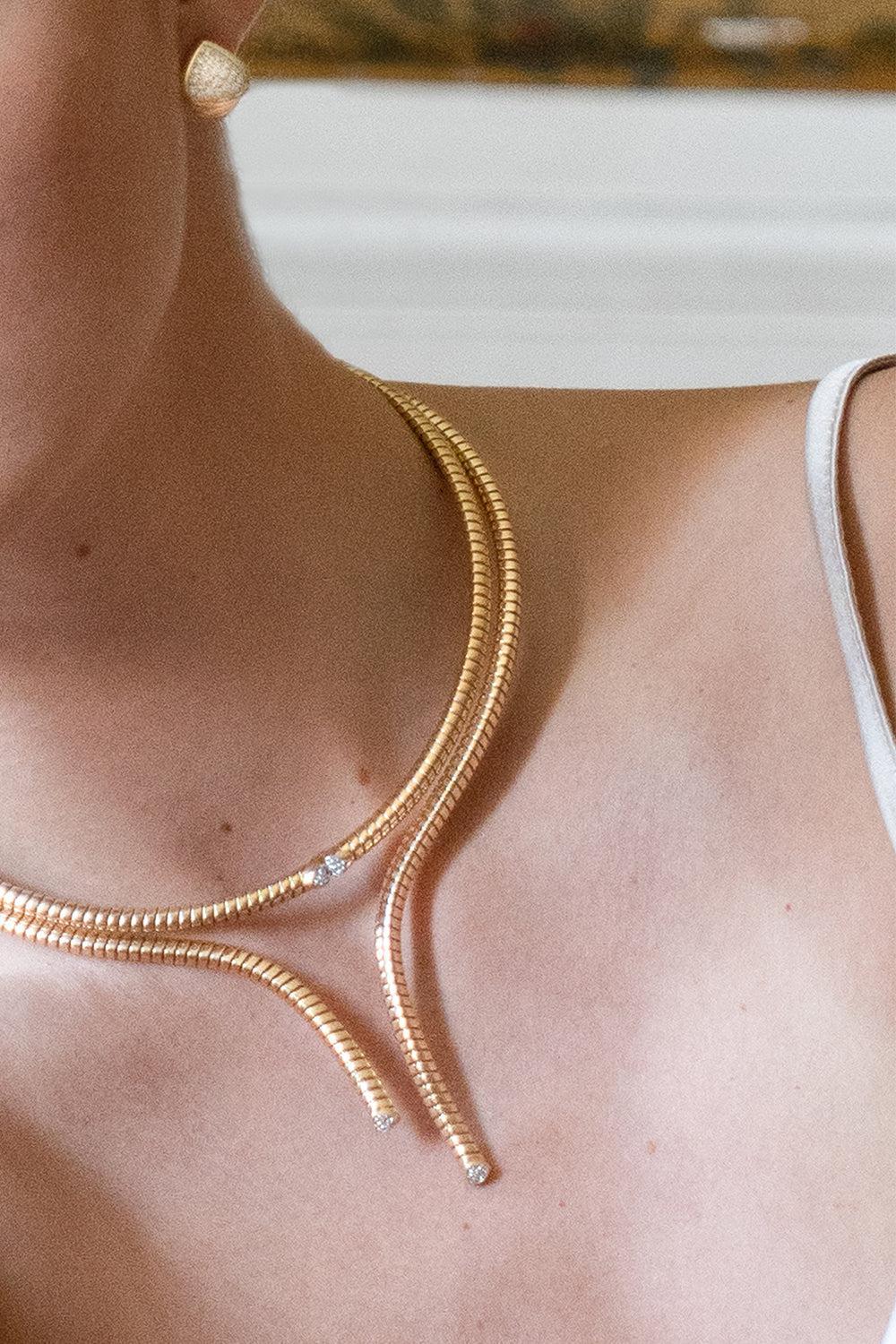 MARINA B-Trisolina Asymmetrical Pavé Collar Necklace-YELLOW GOLD