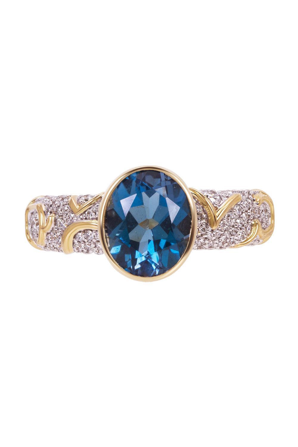 Swiss Blue Topaz Diamond Ondine Ring-YELLOW GOLD-6.5-JEWELRYFINE JEWELRING-MARINA B