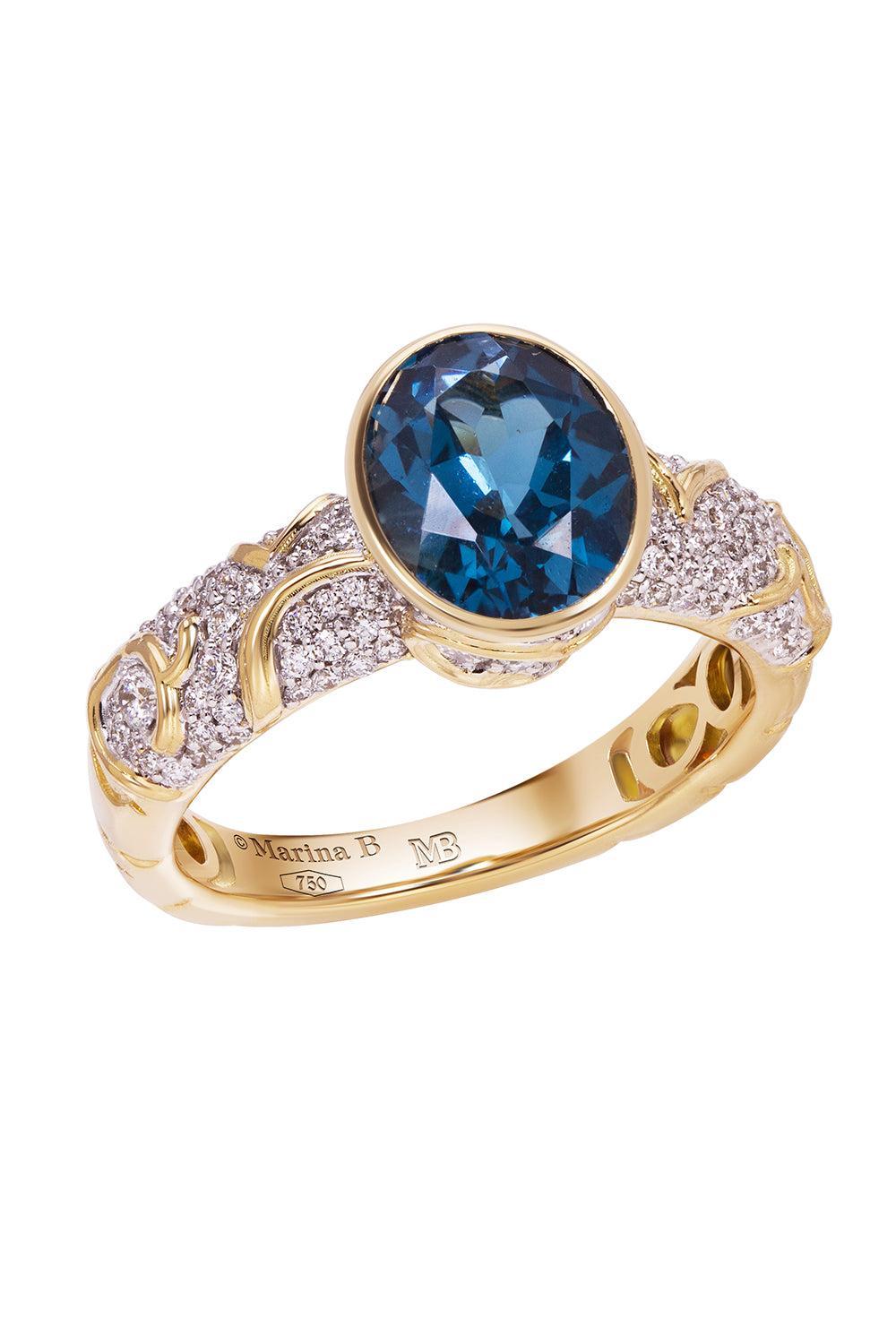 Swiss Blue Topaz Diamond Ondine Ring-YELLOW GOLD-6.5-JEWELRYFINE JEWELRING-MARINA B
