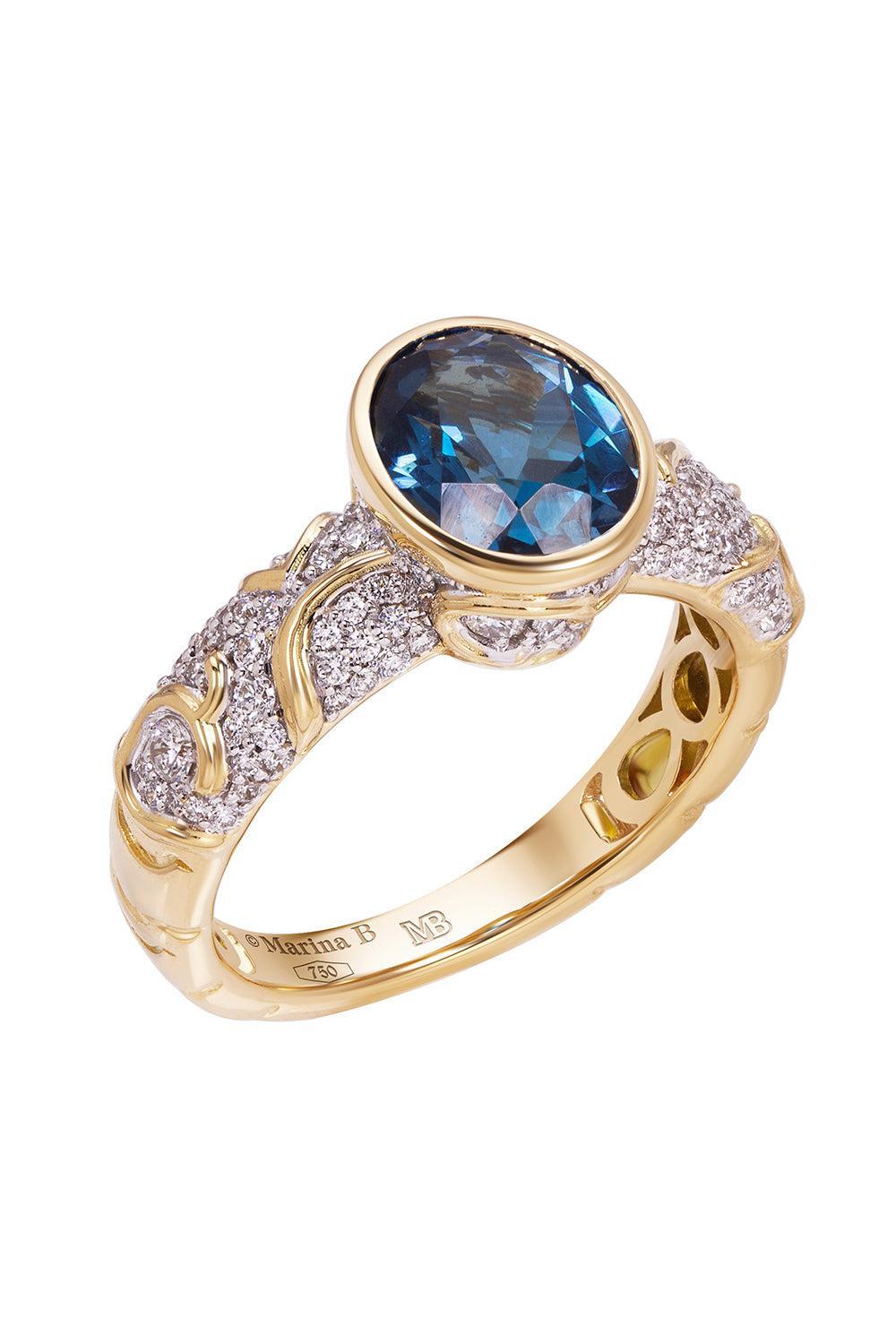 Swiss Blue Topaz Diamond Ondine Ring-YELLOW GOLD-6.5-JEWELRYFINE JEWELRING-MARINA B