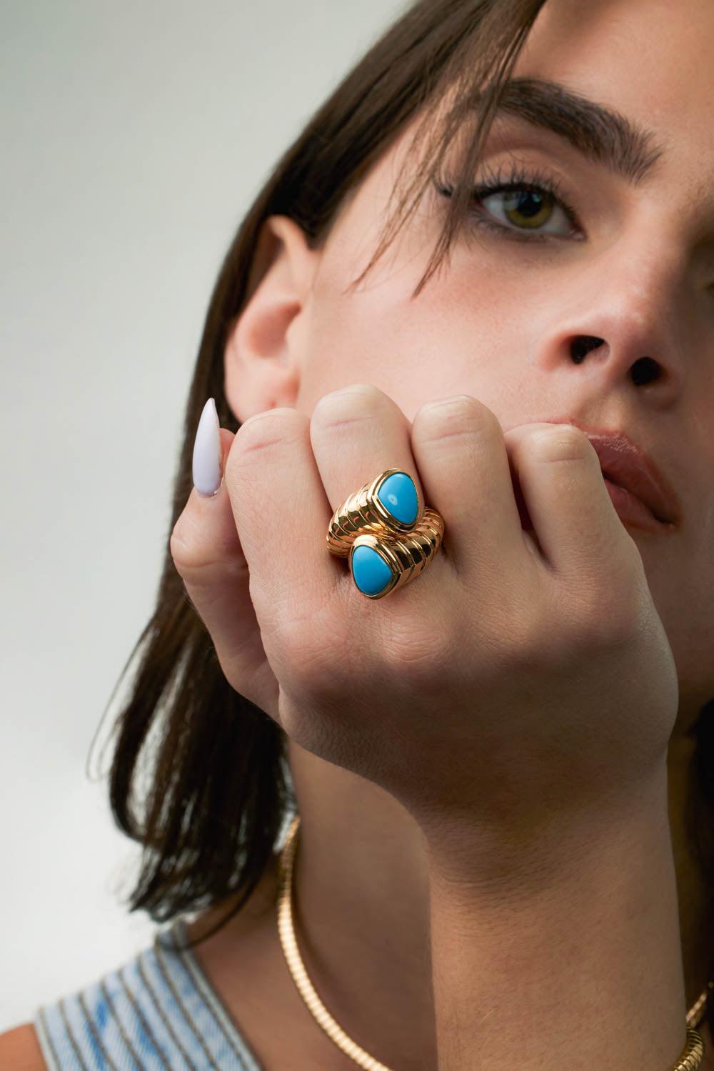 Moi Et Toi Turquoise Ring-YELLOW GOLD-7-JEWELRYFINE JEWELRING-MARINA B