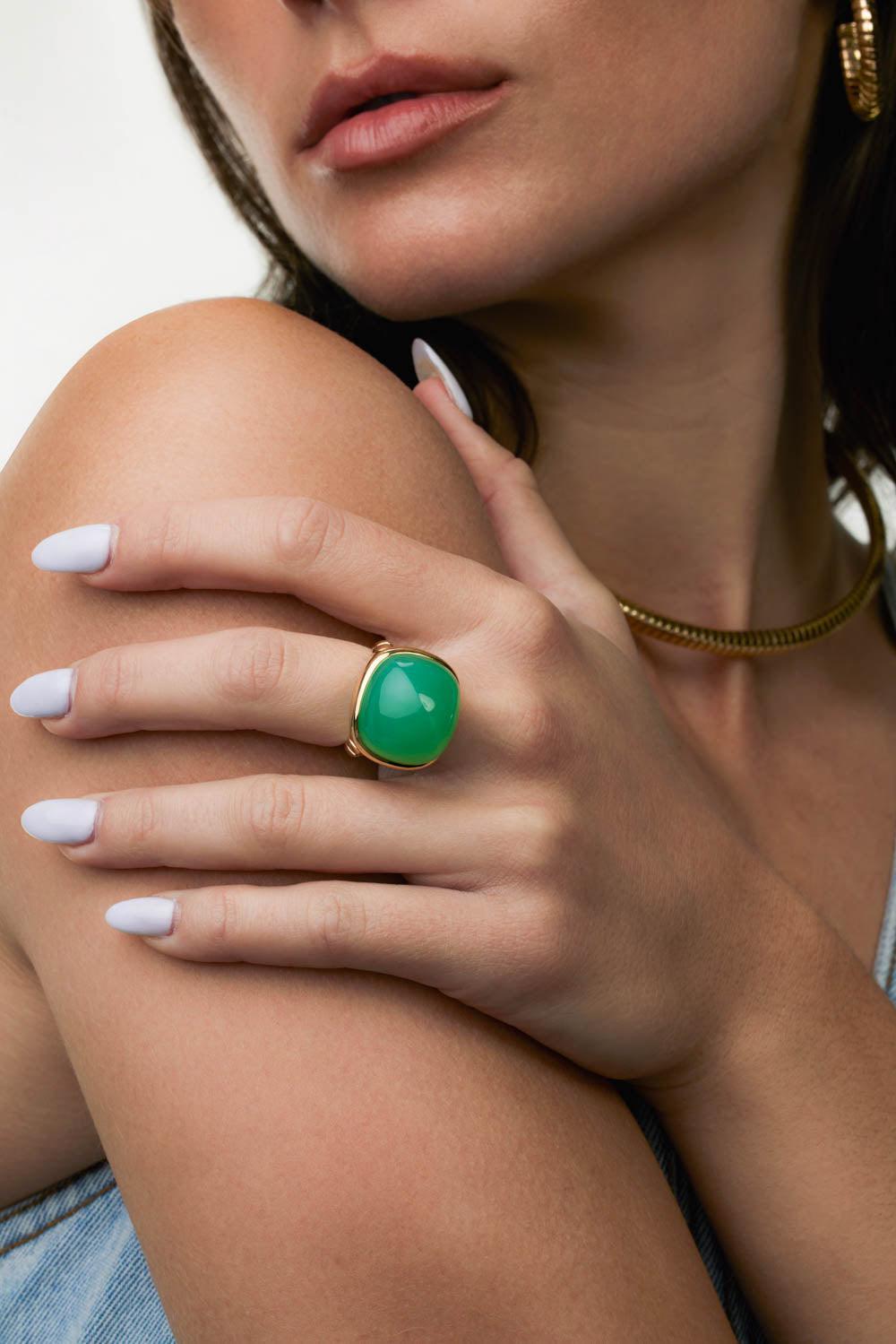 Tigella Chrysoprase Ring-YELLOW GOLD-7-JEWELRYFINE JEWELRING-MARINA B