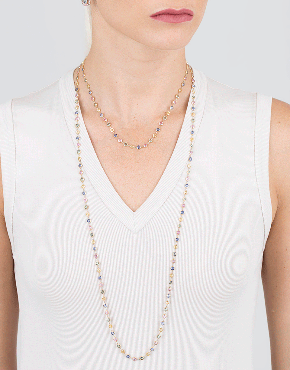 MARISSA DIAMONDS-Round Multi Colored Sapphire Necklace-YELLOW GOLD