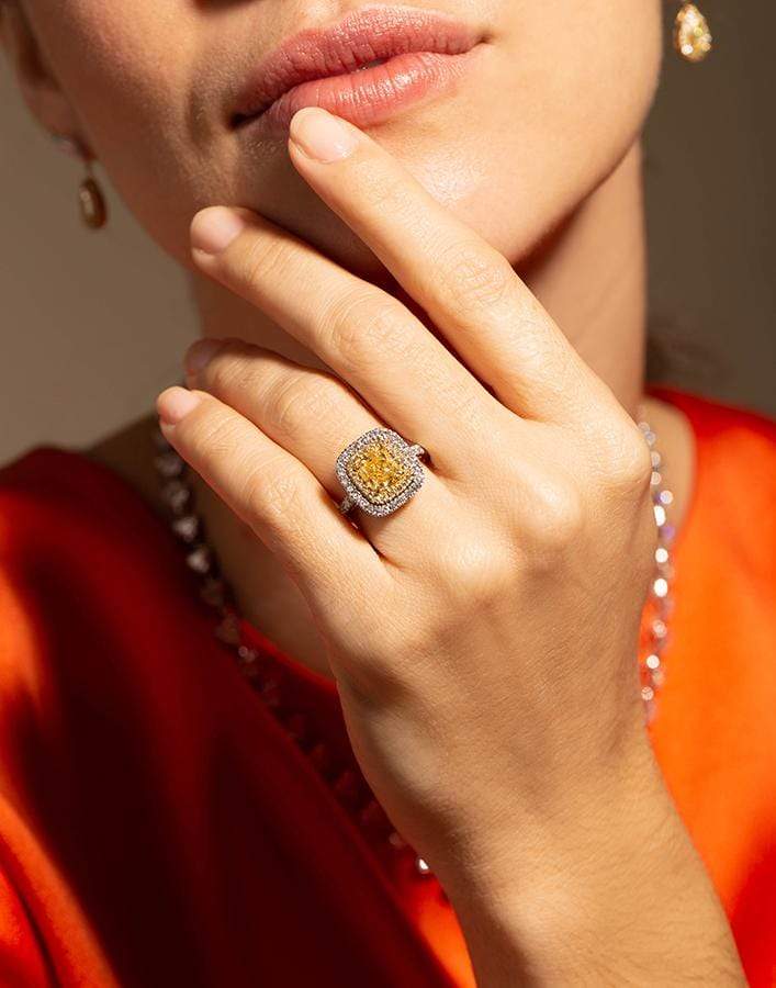 MARISSA DIAMONDS-Yellow Cushion Cut Diamond Ring-WHITE GOLD